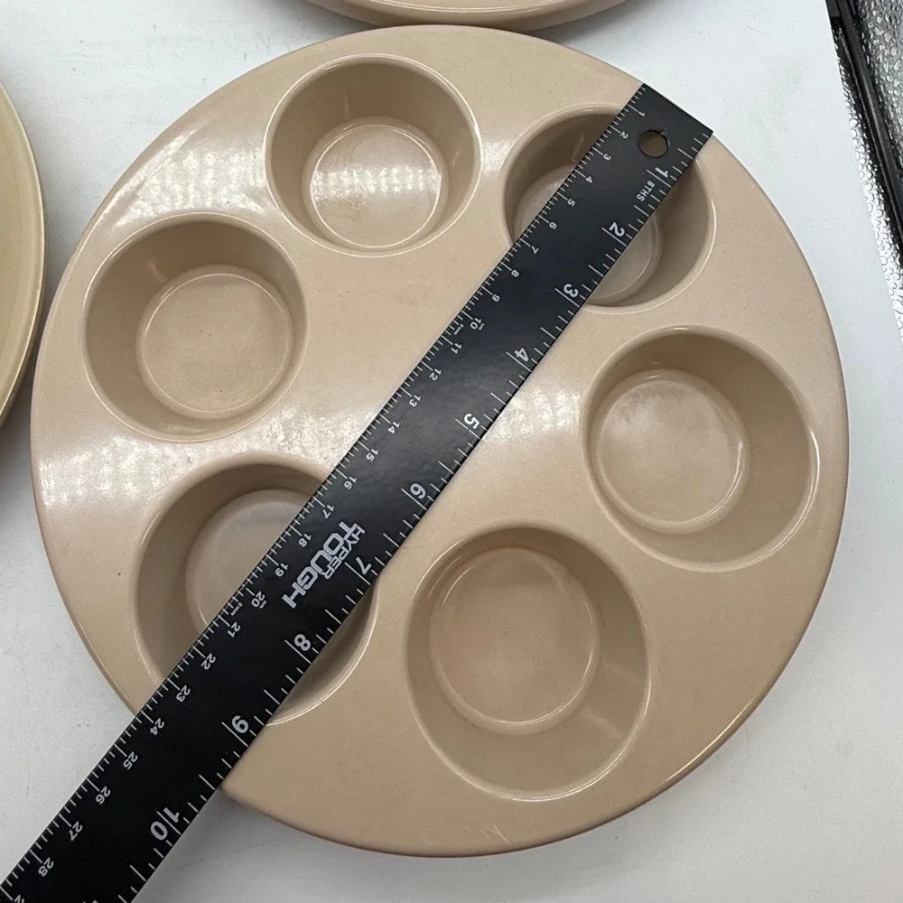 Vtg Anchor Hocking Micro-Ware‎ Set Almond Beige Egg Muffin Trays Divided Plate